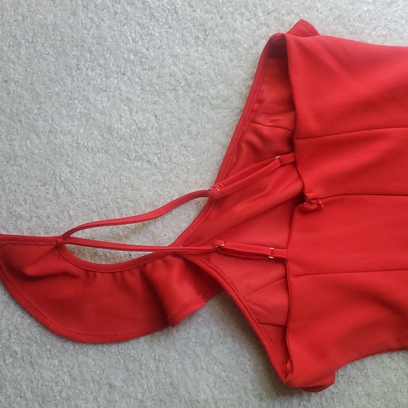 Hello Molly Ruffled One Shoulder Red Mini Dress Size 4 - Picture 5 of 8